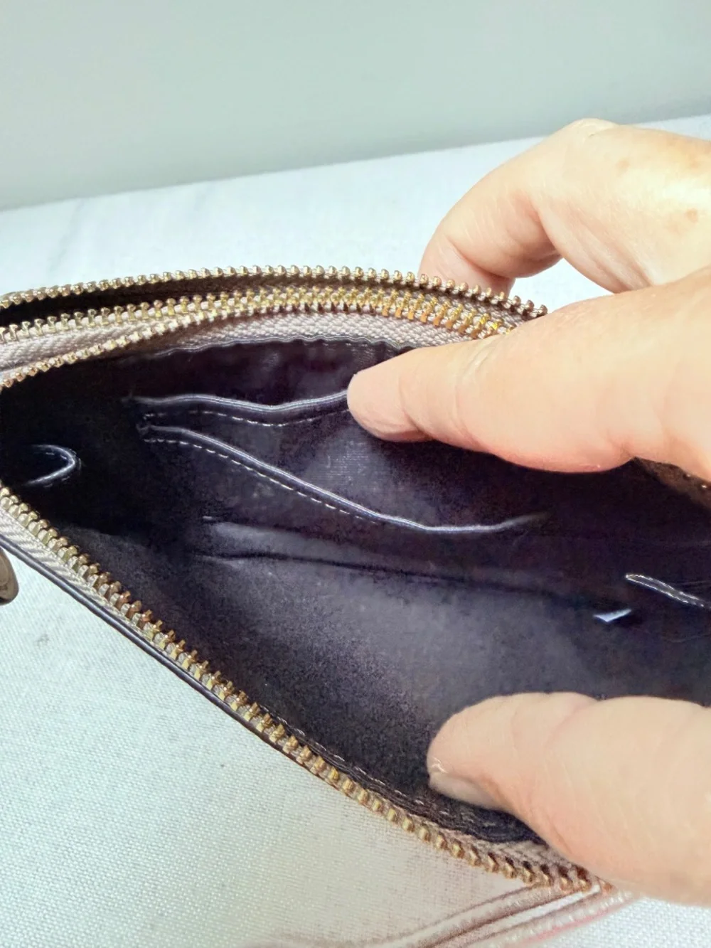 Coach Double Zip Wristlet Metallic Rose Gold